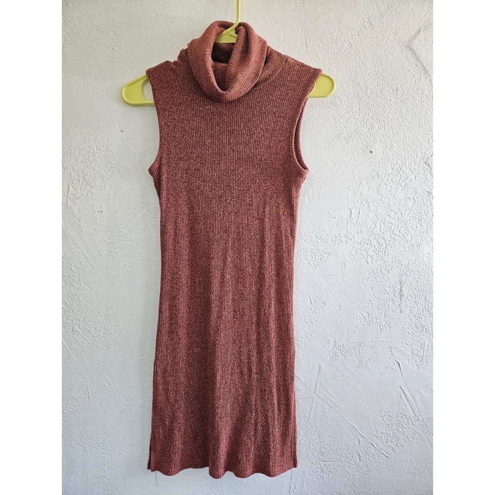 Cotton Emporium XS Stretch Sleeveless Tunic Sweater Dress fitted turtleneck rust